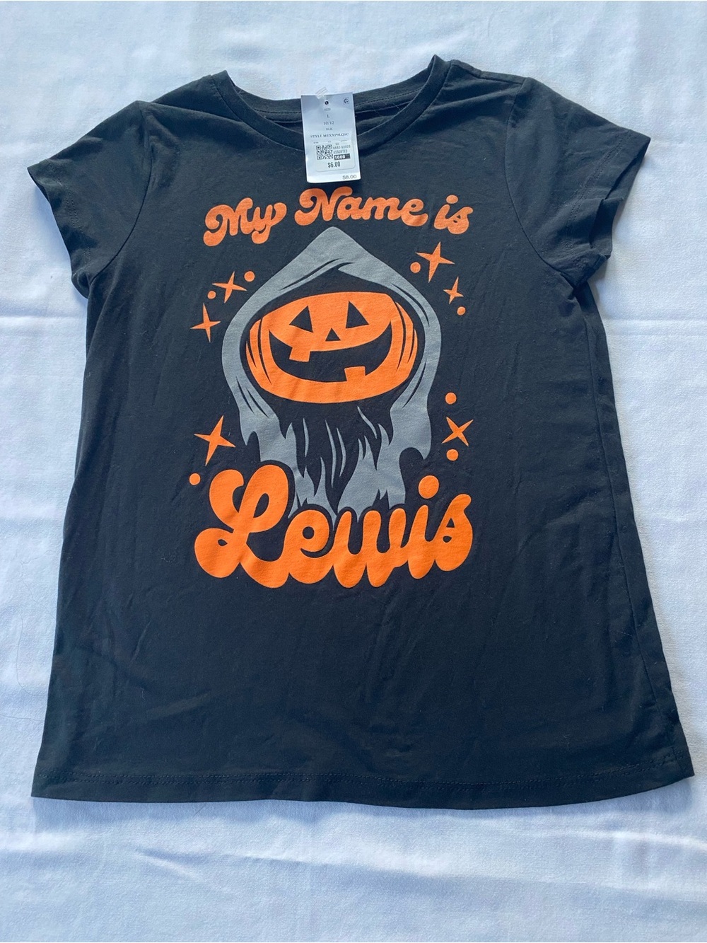 NWT Kids Halloween Pumpkin "My Name is Lewis" T-Shirt Size Large 10/12
